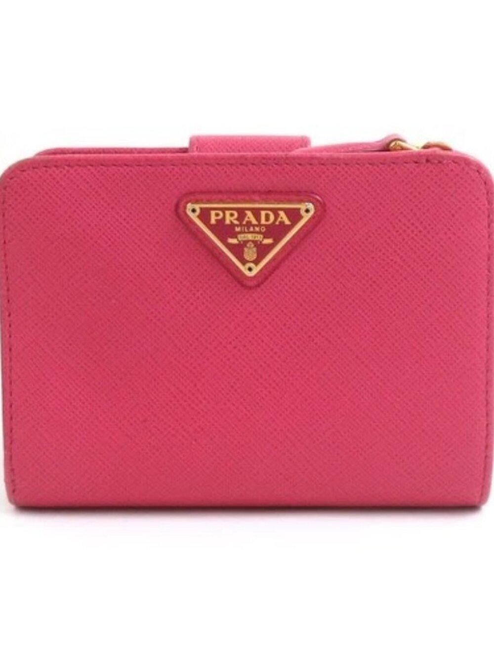 Auth PRADA Bifold Wallet Pink Leather/Goldtone - 56359a